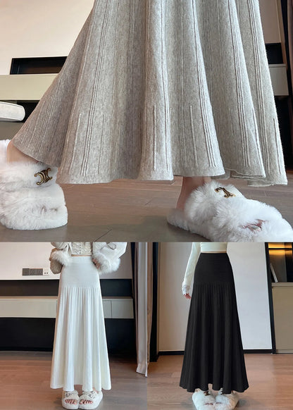 Black Wrinkled Knit a Line Skirts High Waist