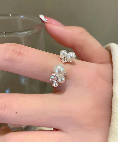 White Copper Zircon Pearl Open Rings