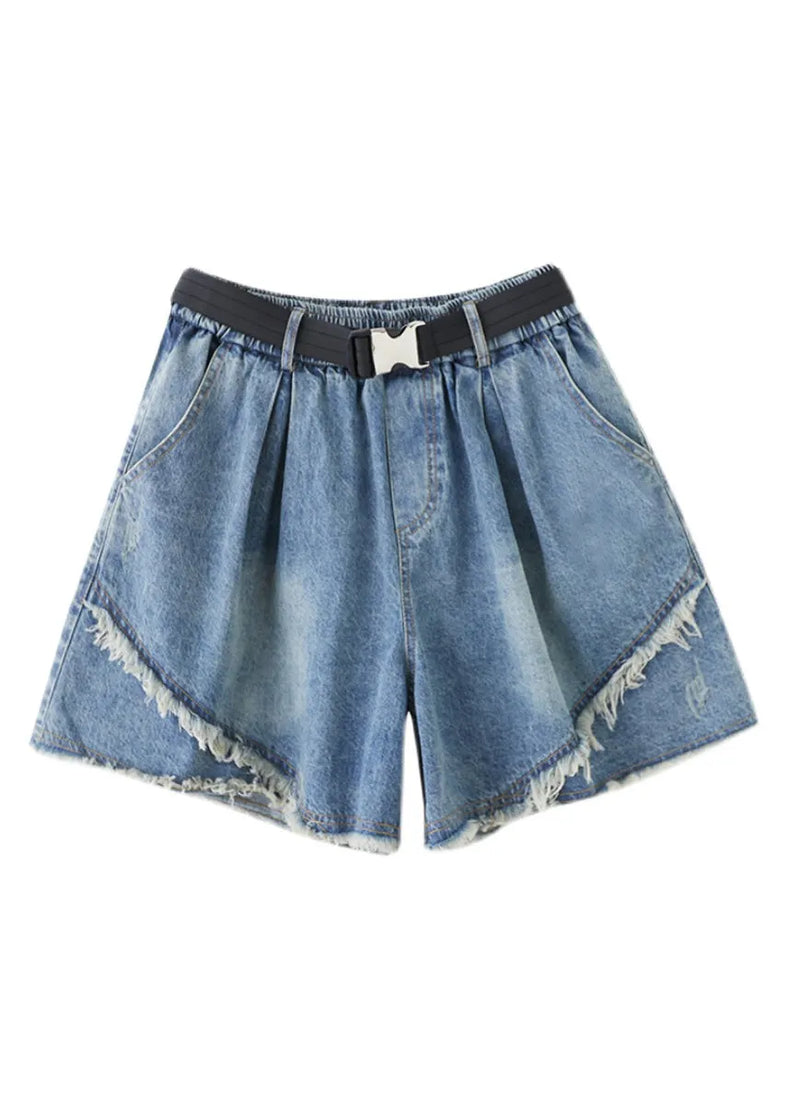 Blue Patchwork High Waist Denim Shorts Summer