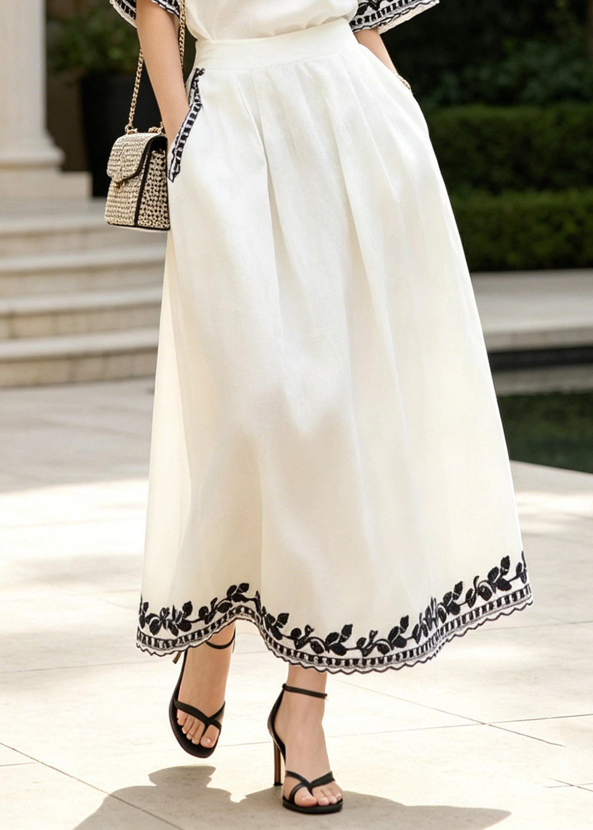 White Embroidered Linen Two Piece Set Summer