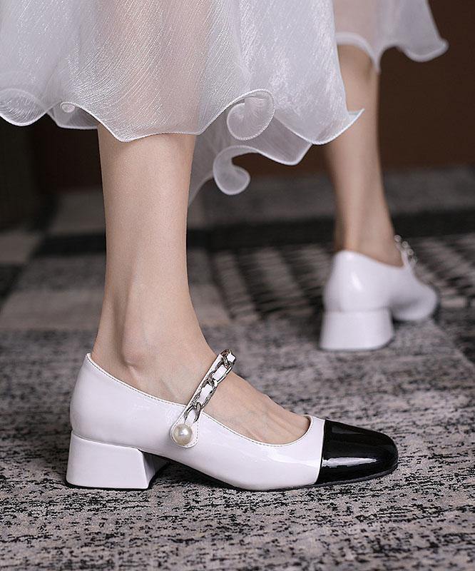Beige Faux Leather Patchwork Buckle Strap Chunky High Heels