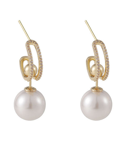White Alloy Zircon Pearl Drop Earrings