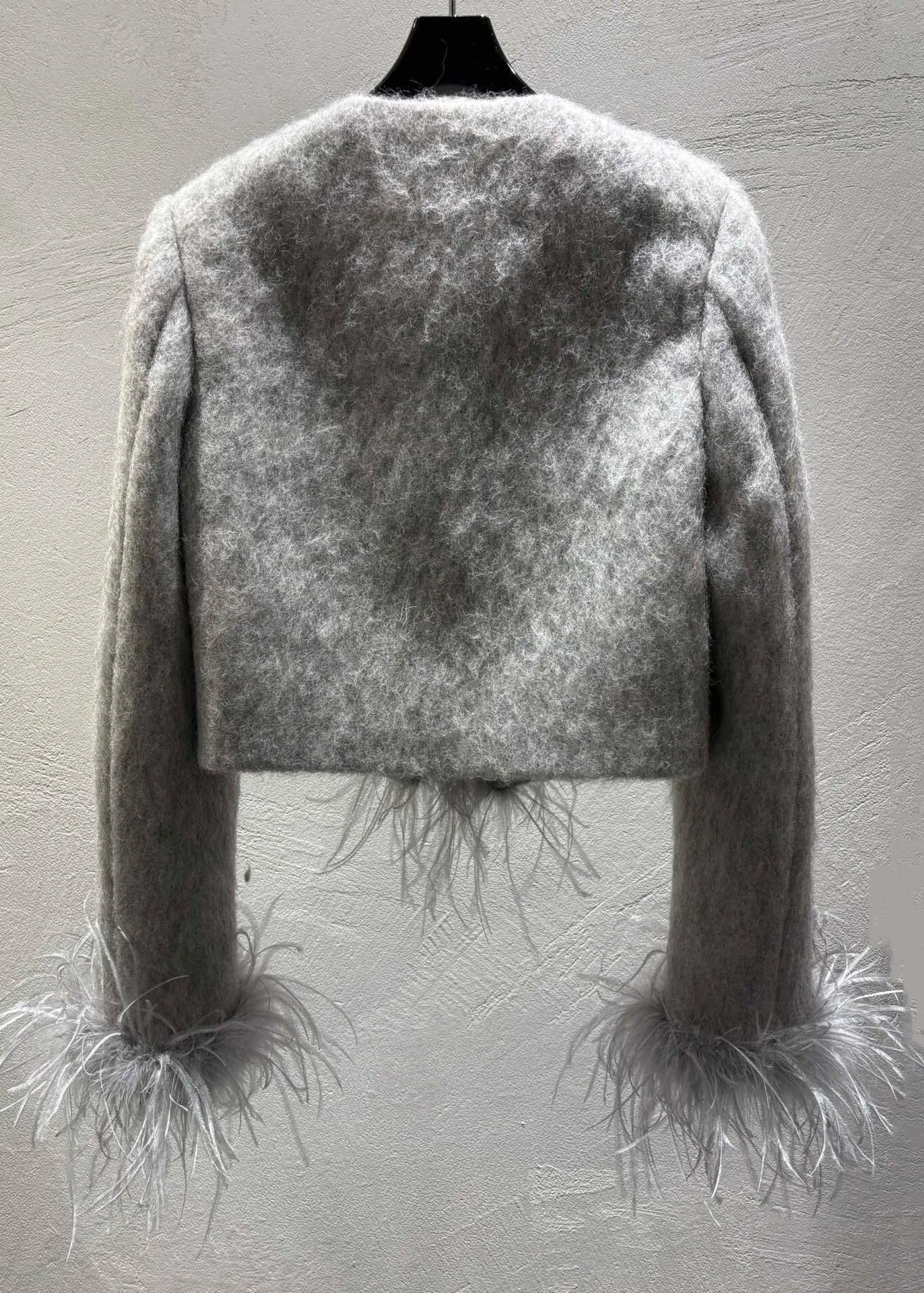 Grey Feather Patchwork Wool Coats Winter