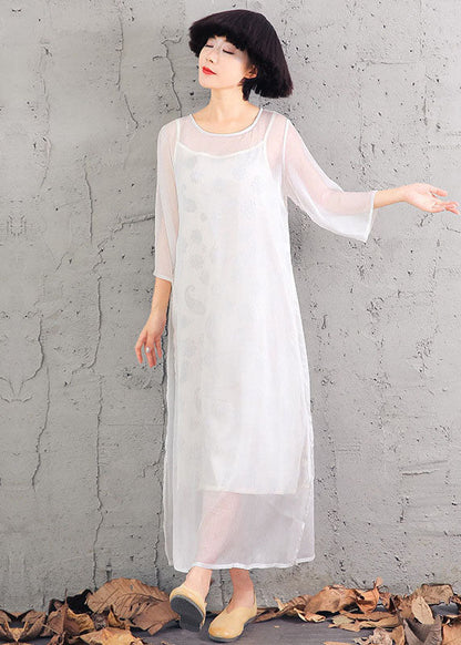 Classy Grey Print Cotton Two Pieces Set Three Quarter Sleeve