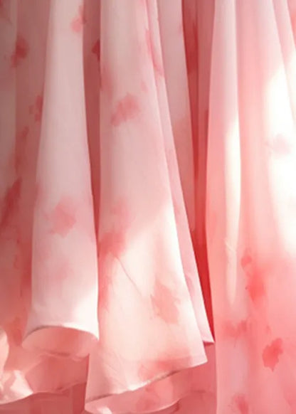 Italian Pink Print High Waist Chiffon Skirts Summer