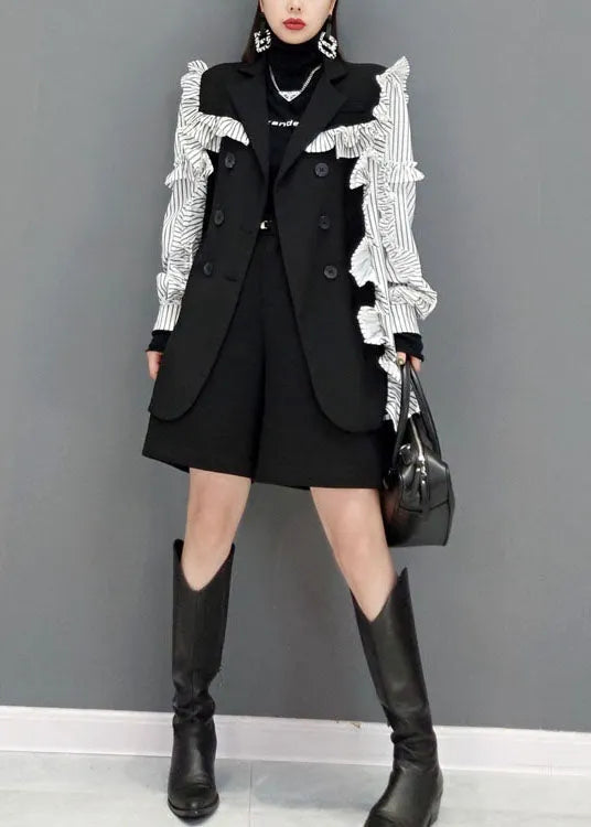 Colorblock Peter Pan Collar Patchwork Ruffles Coat Spring