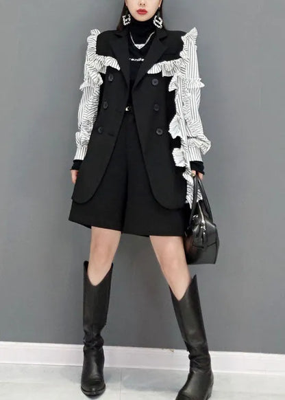 Colorblock Peter Pan Collar Patchwork Ruffles Coat Spring