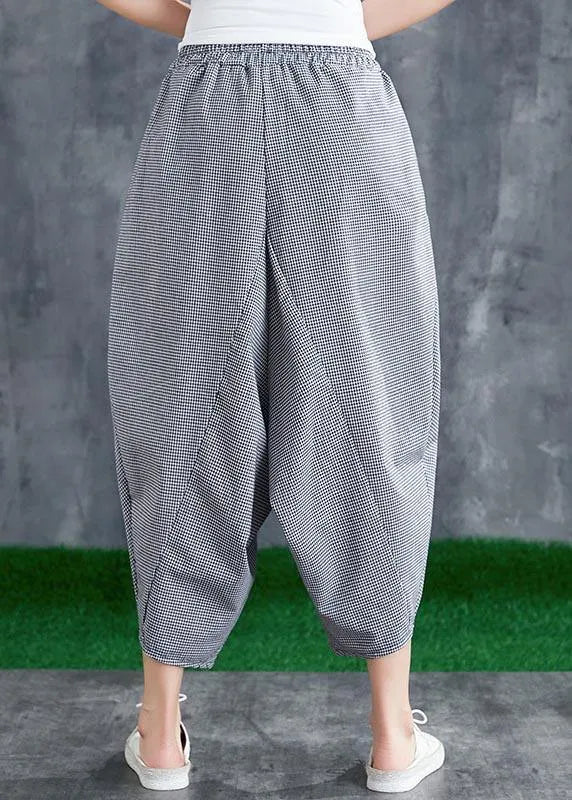 Stitching Cotton Linen Drop Crotch Pants Summer Linen Plaid Loose Large Size