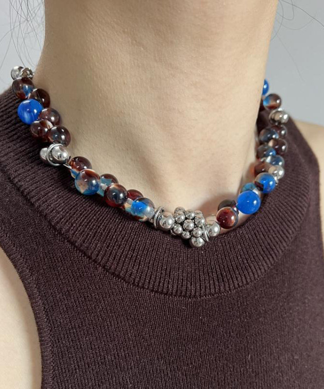 Multicolor Stainless Steel Acrylic Beading Gratuated Bead Necklace