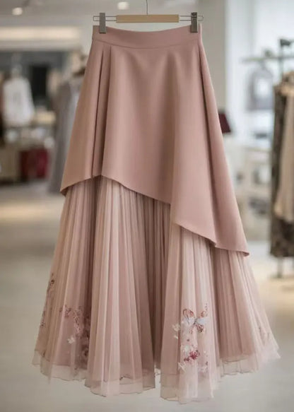 Pink Original Design Wrinkled Chiffon Skirts Summer