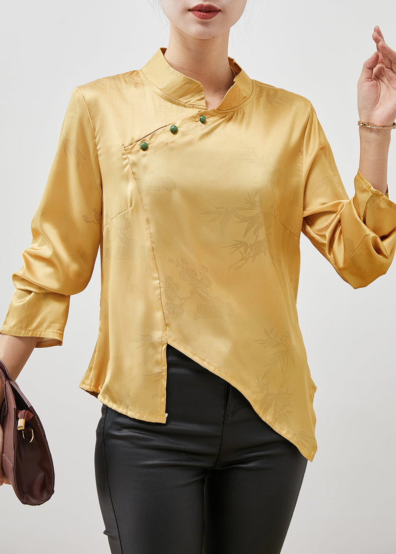 Yellow Asymmetrical Silm Fit Silk Shirt Spring