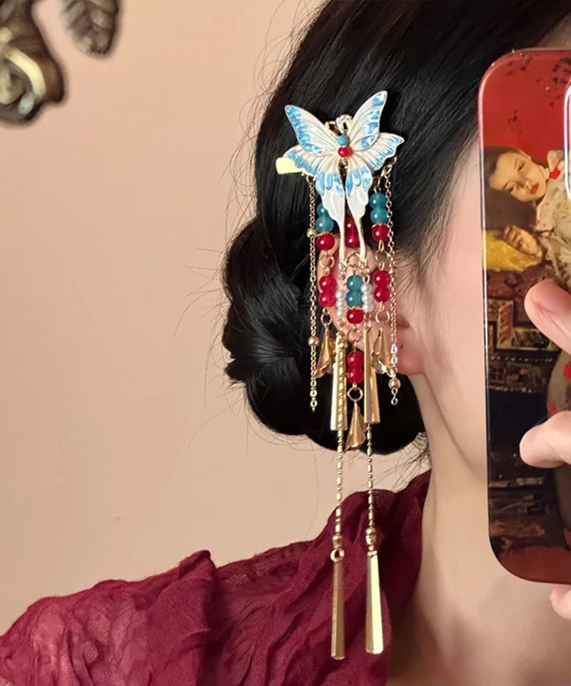 Colorblock Alloy Butterfly Enamel Tassel Single Hairpin