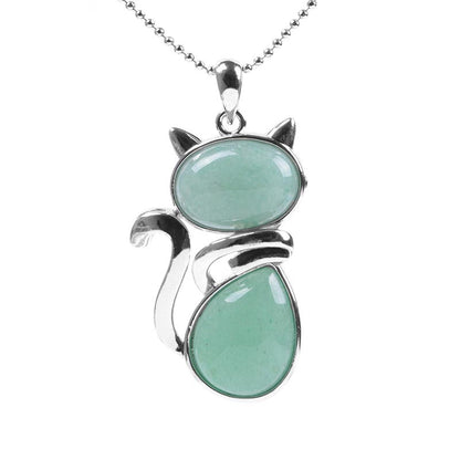 Green Aventurine Crystal Necklace | Protection Cat Pendant
