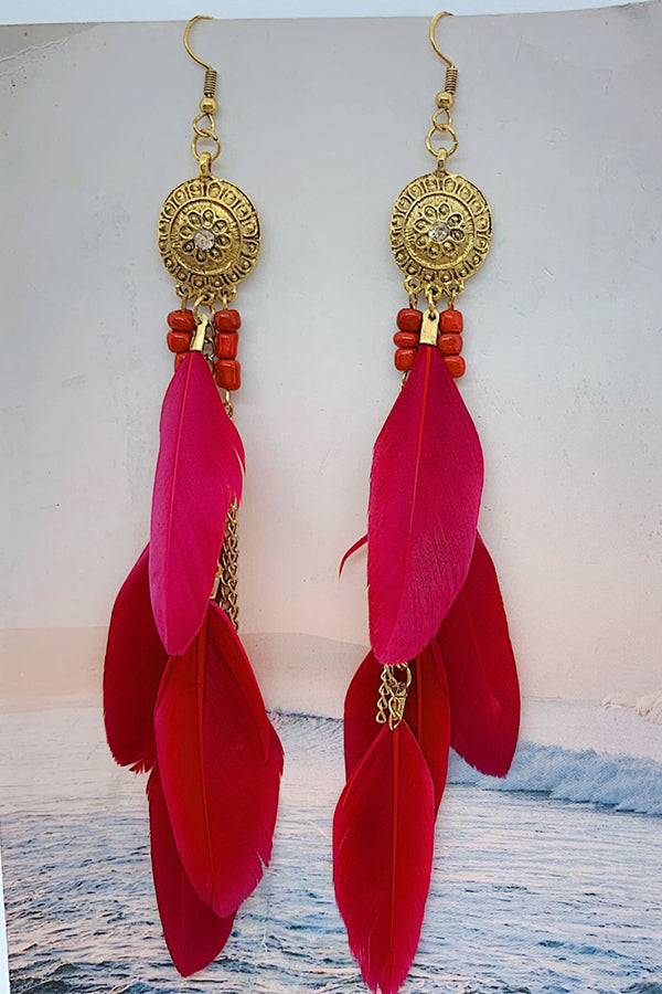 Chain Tassel Feather Earrings