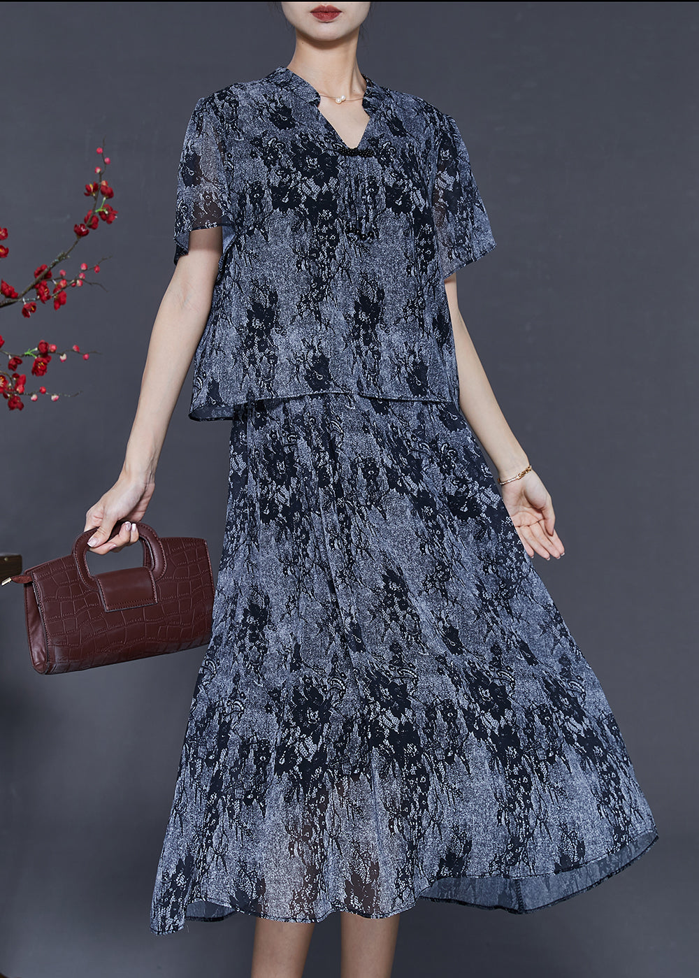 Diy Grey V Neck Tie Dye Chiffon Dress Summer