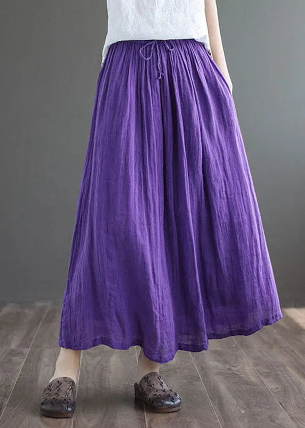 Purple Double-deck Linen a Line Skirt Tie Waist Summer