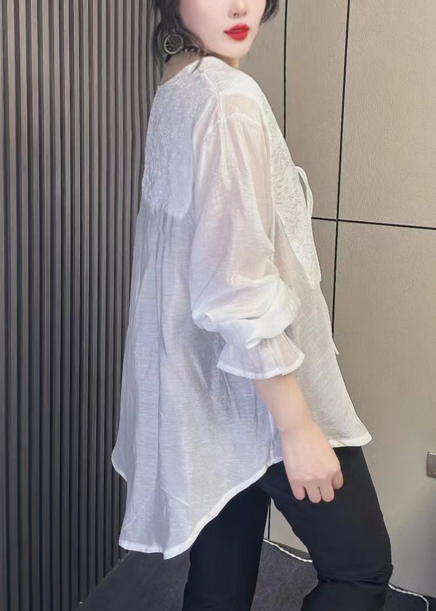 Black Tasseled Chinese Button Patchwork Chiffon Shirt Tops Fall