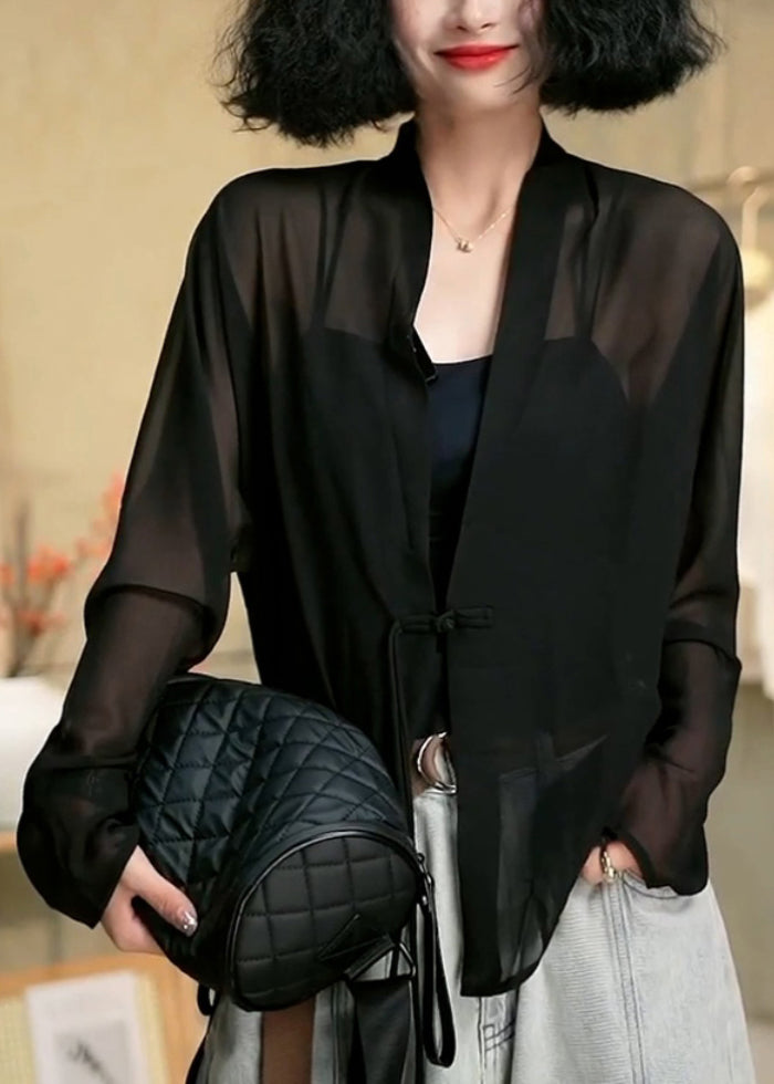 Black Tasseled Patchwork Tulle Upf 50+ Coat Summer