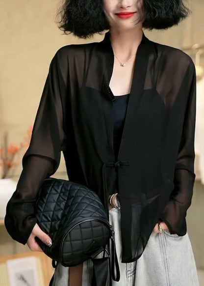 Black Tasseled Patchwork Tulle Upf 50+ Coat Summer
