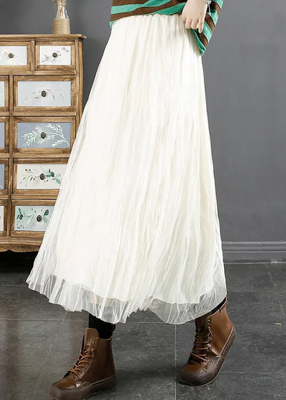 Coffee Wrinkled Elastic Waist Tulle Skirt Spring