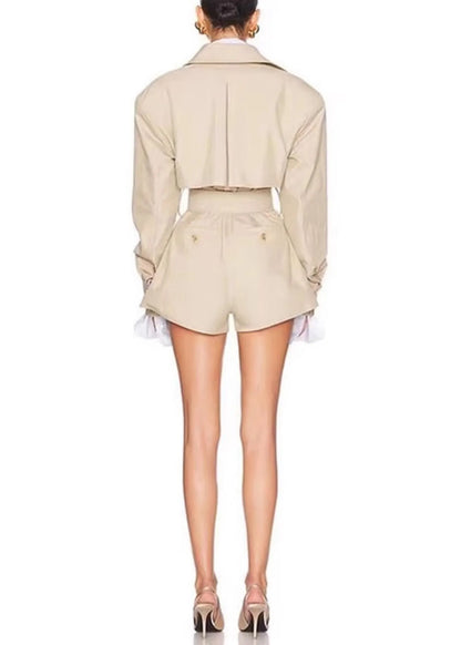 Stylish Khaki Peter Pan Collar Sashes Cotton Jumpsuits Fall