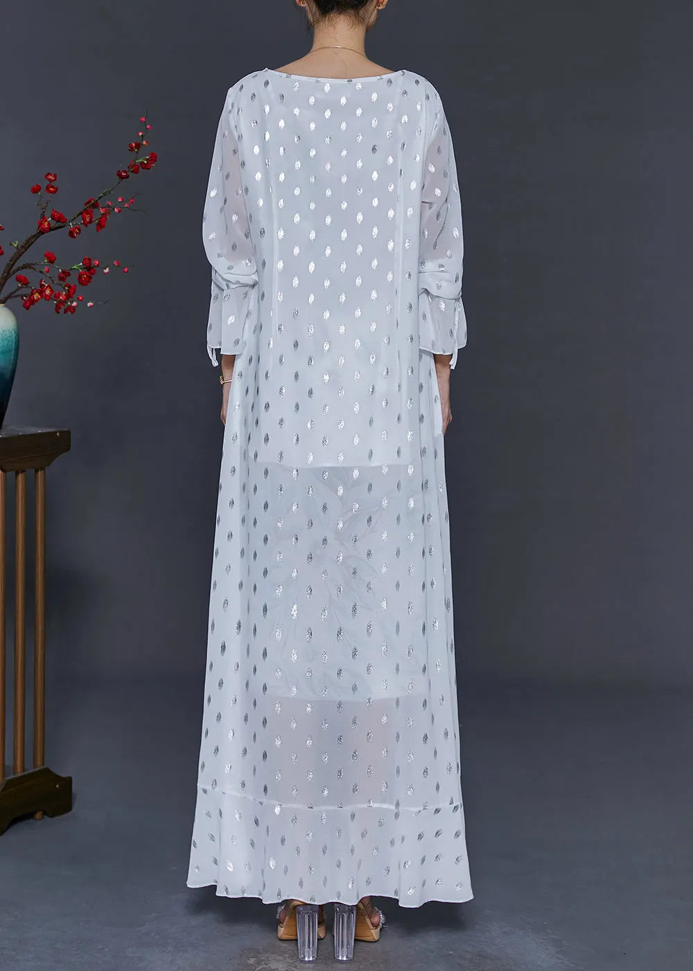 Modern White Sequins Ruffles Chiffon Long Dresses Fall