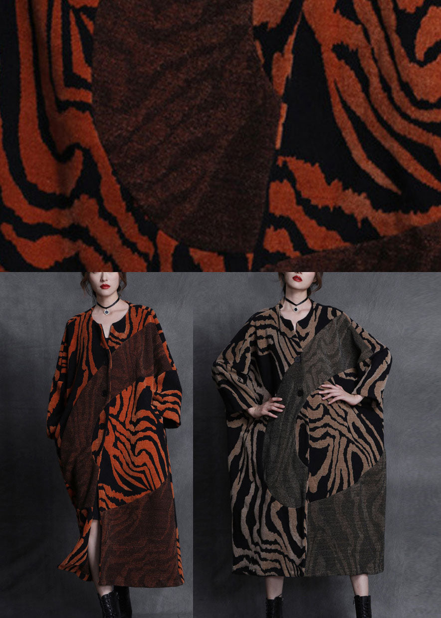 Art Orange Patchwork Button Fall Woolen Coats