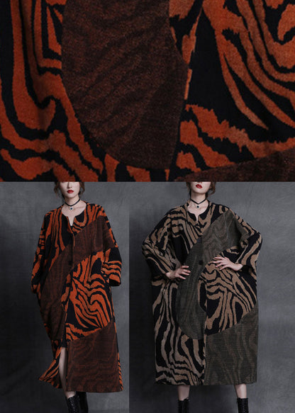 Art Orange Patchwork Button Fall Woolen Coats