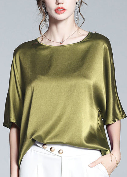 Brief Green O-neck Silk T Shirt Half Sleeve