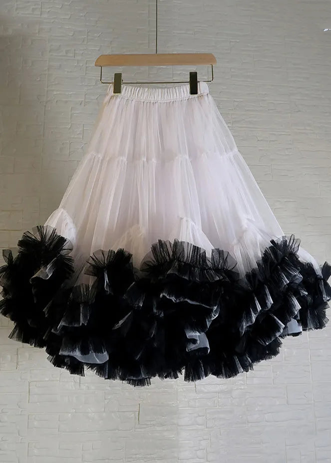 Orange Ruffled Patchwork Tulle Skirts Summer