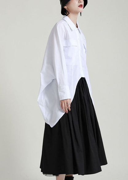 Loose White Button Low High Design Peter Pan Collar Blouses Spring