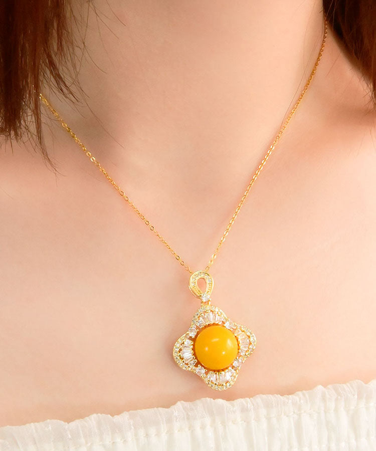 Yellow Sterling Silver Zircon Beeswax Pendant Necklace