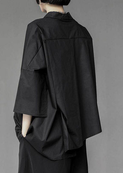 Loose White Peter Pan Collar Asymmetrical Shirts Three Quarter Sleeve