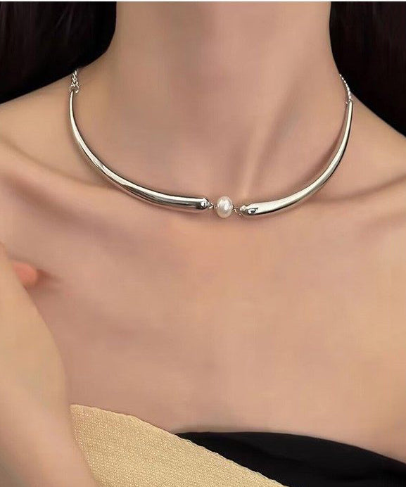 Pearl Patchwork Fine Tungsten Steel Choker