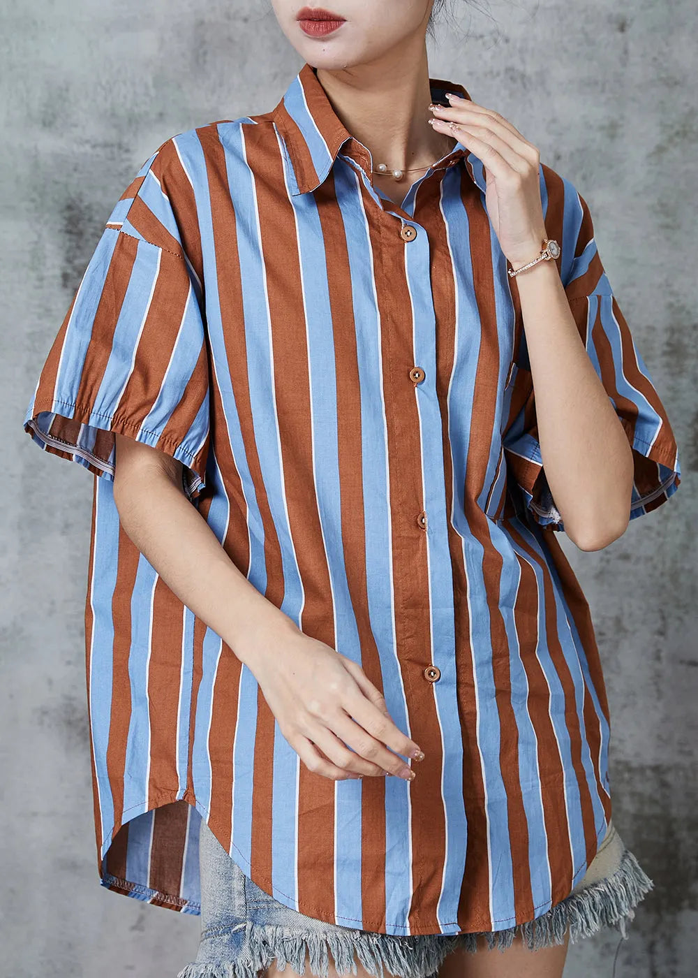 Colorblock Oversized Striped Cotton Top Summer
