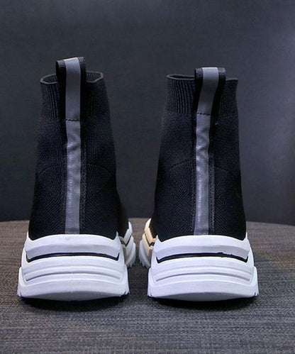 Black Knit Fabric Ankle Boots Platform Boots