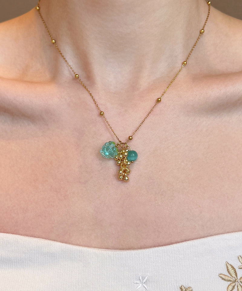 Blue Sterling Silver Alloy Amazonite Grape Beading Pendant Necklace Three-piece Set
