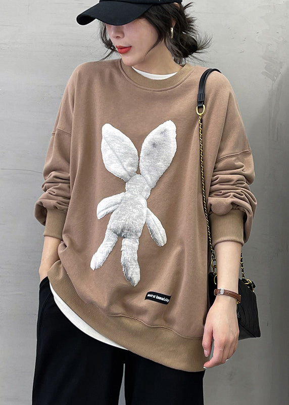 Grey O-neck Character Print Pullover Long Sleeve
