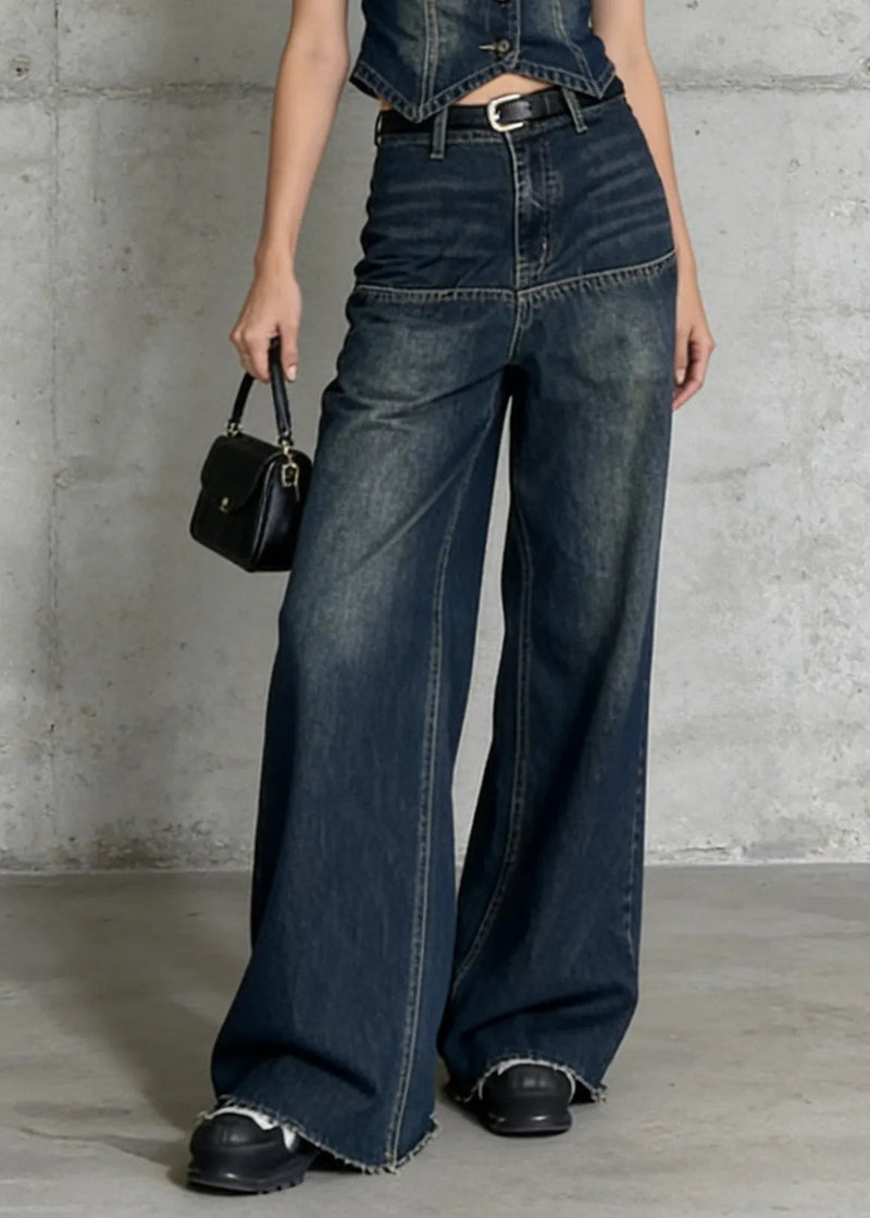 New Blue V Neck Vest and Pants Denim Two Pieces Set Summer