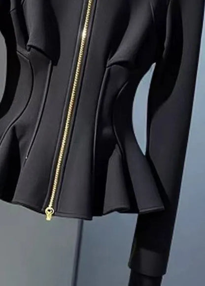 New Black Hooded Zippered Cotton Coats Fall