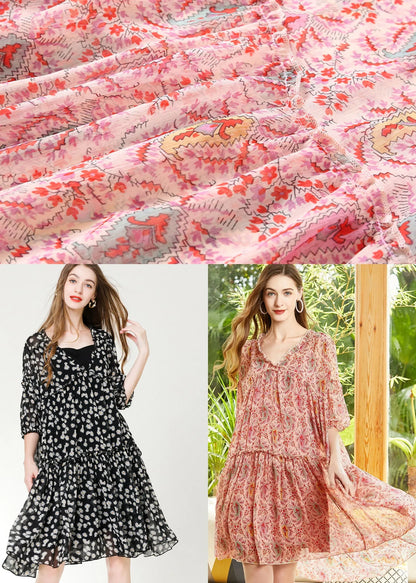 Black Ruffled Print Chiffon Beach Dresses Bracelet Sleeve