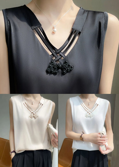 Stylish Champagne Color Nail Bead Silk Tank Summer
