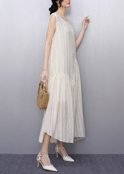 Beige O-neck Patchwork Party Maxi Dress Sleeveless