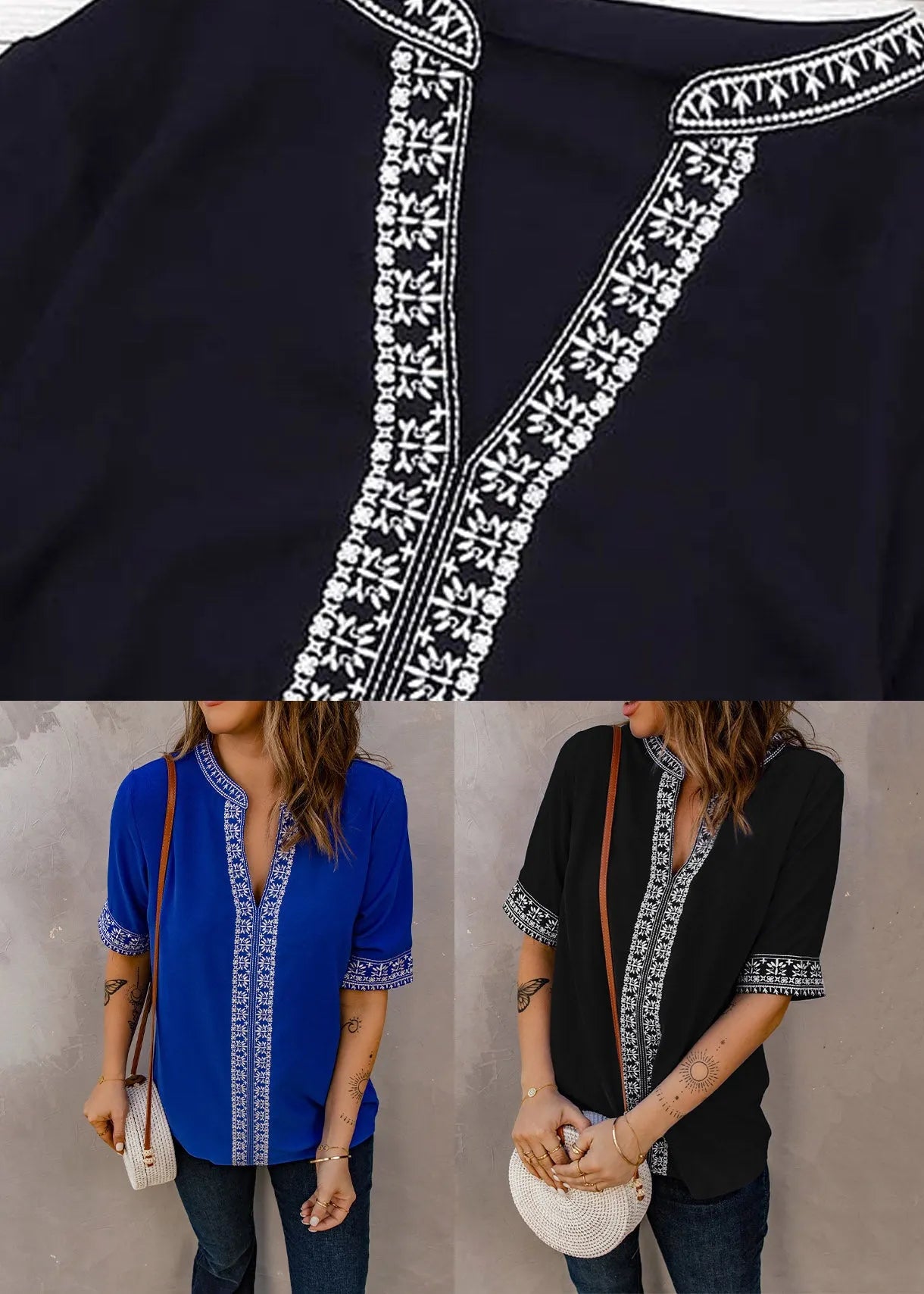 Royal Blue Embroidered Thin T Shirts Summer