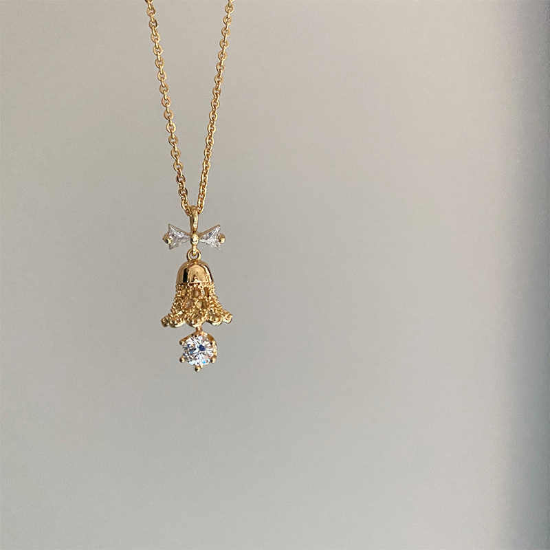 Festive Bell Clear Bow Necklace