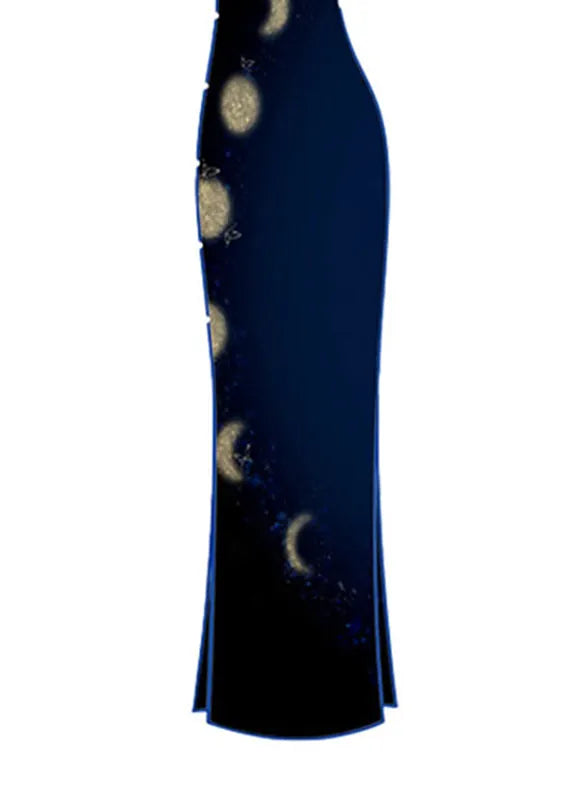 Chinese Style Blue Stand Collar Print Long Dress Short Sleeve