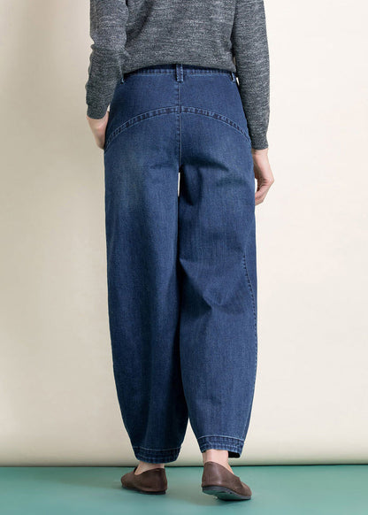 Light Blue High Waist Pockets Patchwork Cotton Harem Pants Spring