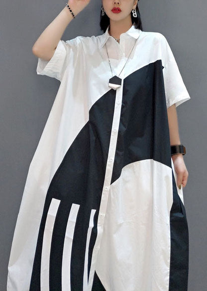 White Peter Pan Collar Print Party Long Dress Summer
