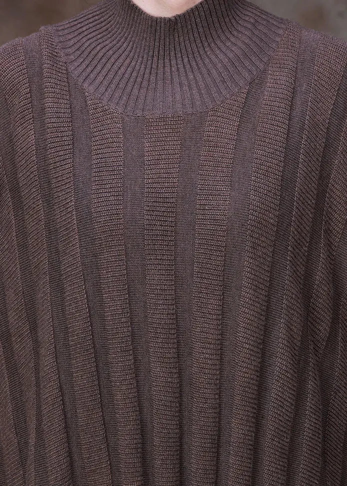 Classy Light Chocolate Turtleneck Knit Maxi Sweaters Dress Long Sleeve