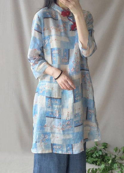 Blue Plum Tunics Stand Collar Pockets Maxi Dress